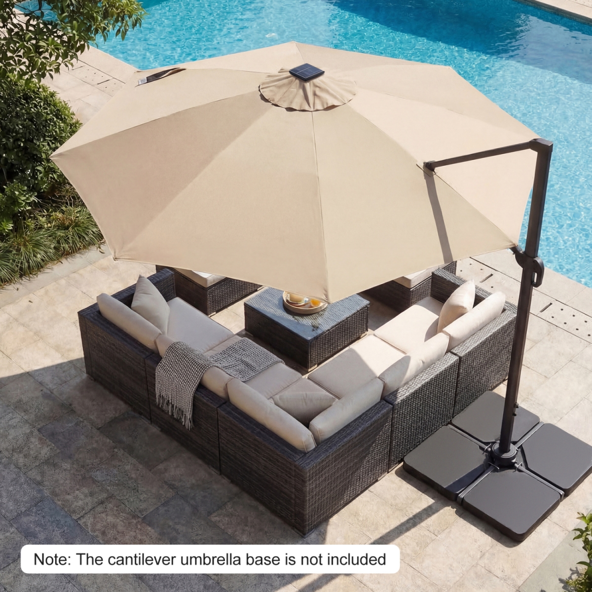 NP13283BE 10 ft. Cantilever Patio Umbrella with Solar LED Lights 360 Deg Rotation - Beige