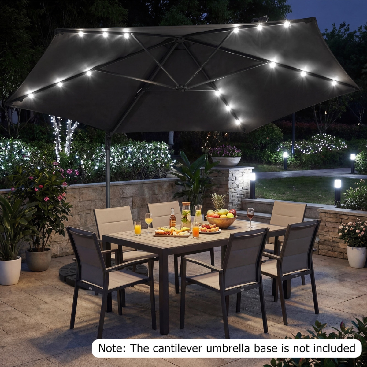 NP13289GR 10 ft. Patio Cantilever Umbrella with Solar LED Lights - Gray