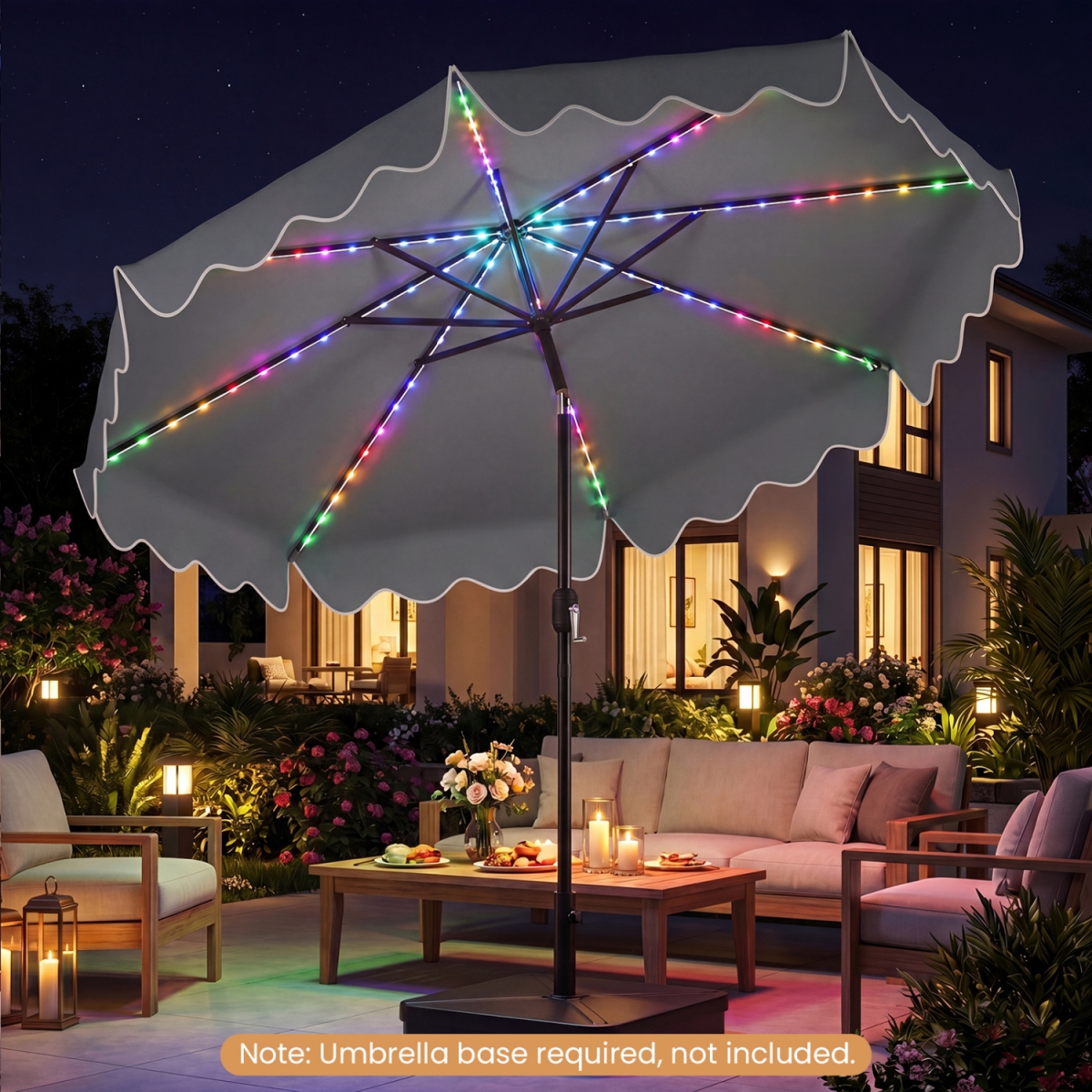 NP13308GR 10 ft. Solar Patio Umbrella with Color-Changing LED Lights - Gray