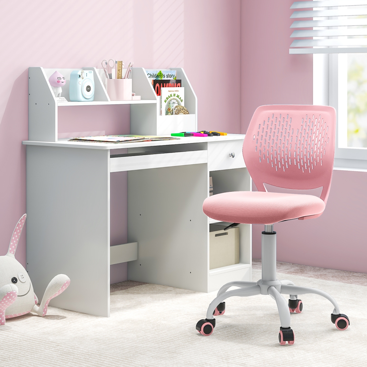 CB10580FH Ergonomic Children Study Chair with Adjustable Height - Light Pink