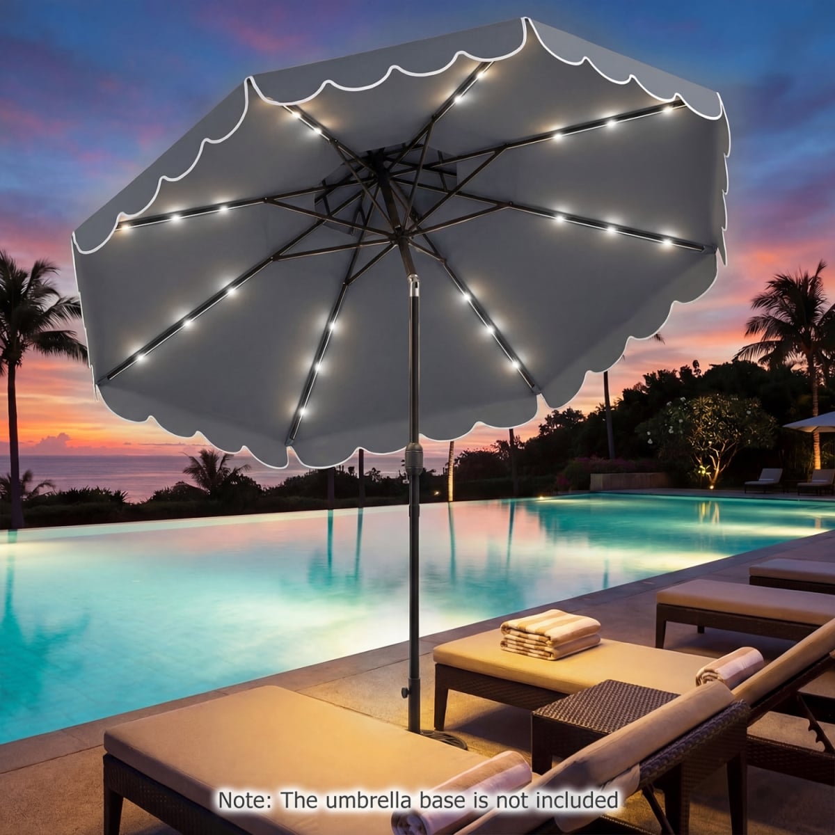 NP13313GR 10 ft. Solar LED Patio Umbrella for Deck & Pool - Gray