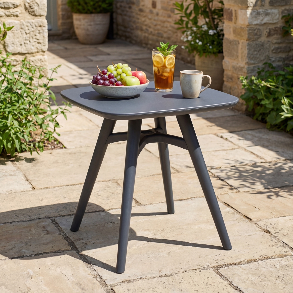 NP13524GR Square Outdoor Dining Table All-Weather Plastic Patio Bistro Table for 4 - Gray