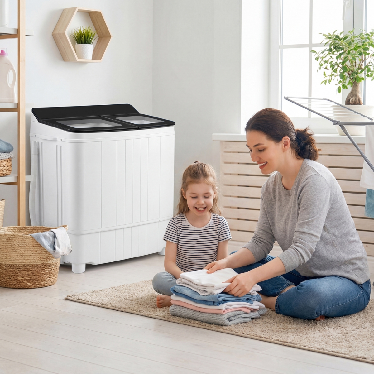FP11068US-DK Portable 18 lbs Mini Laundry Washing Machine with 11 lbs Washer - Black