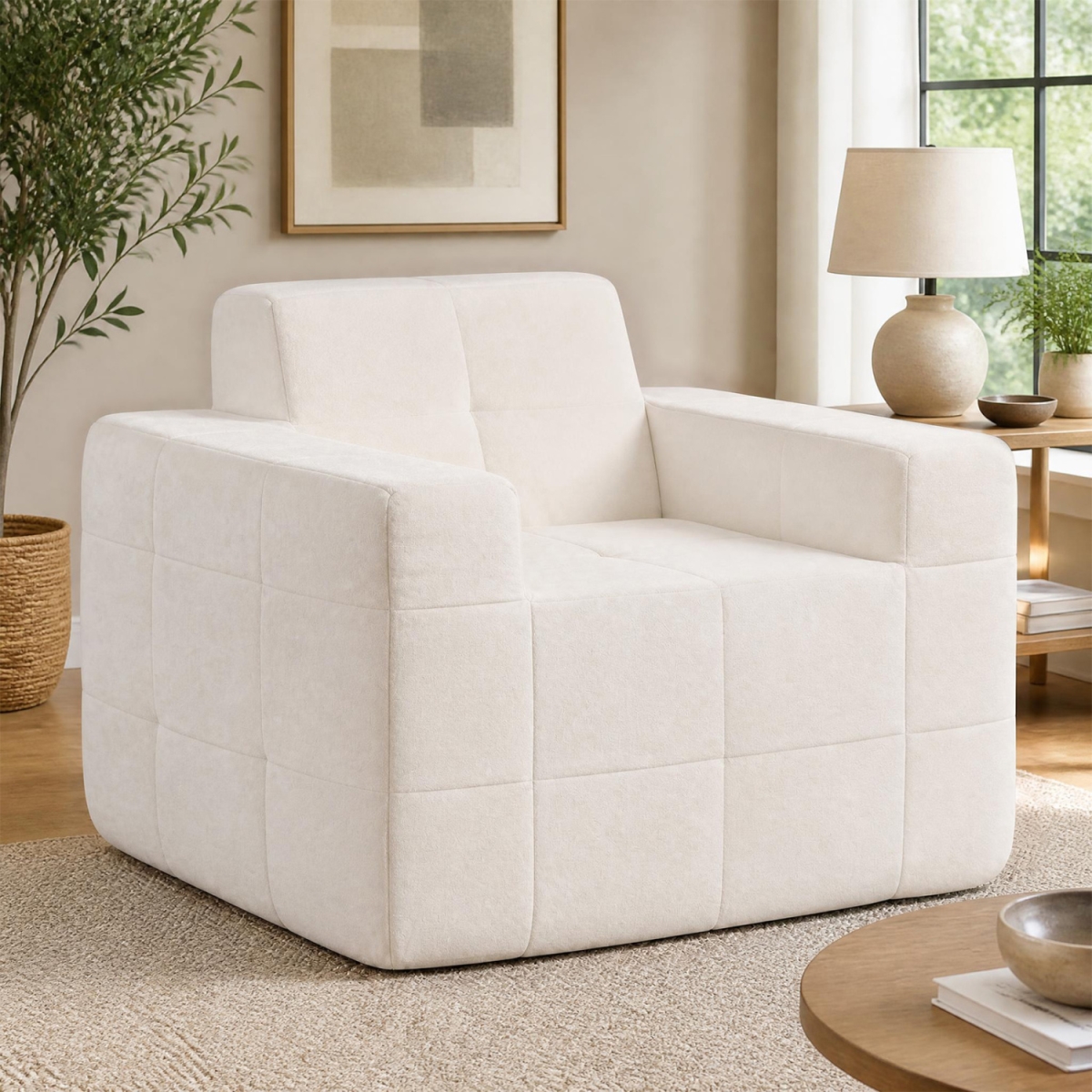 HV11106BE Boneless Single Sofa Chair Cloud Sofa with Terry Cloth Upholstery - Beige