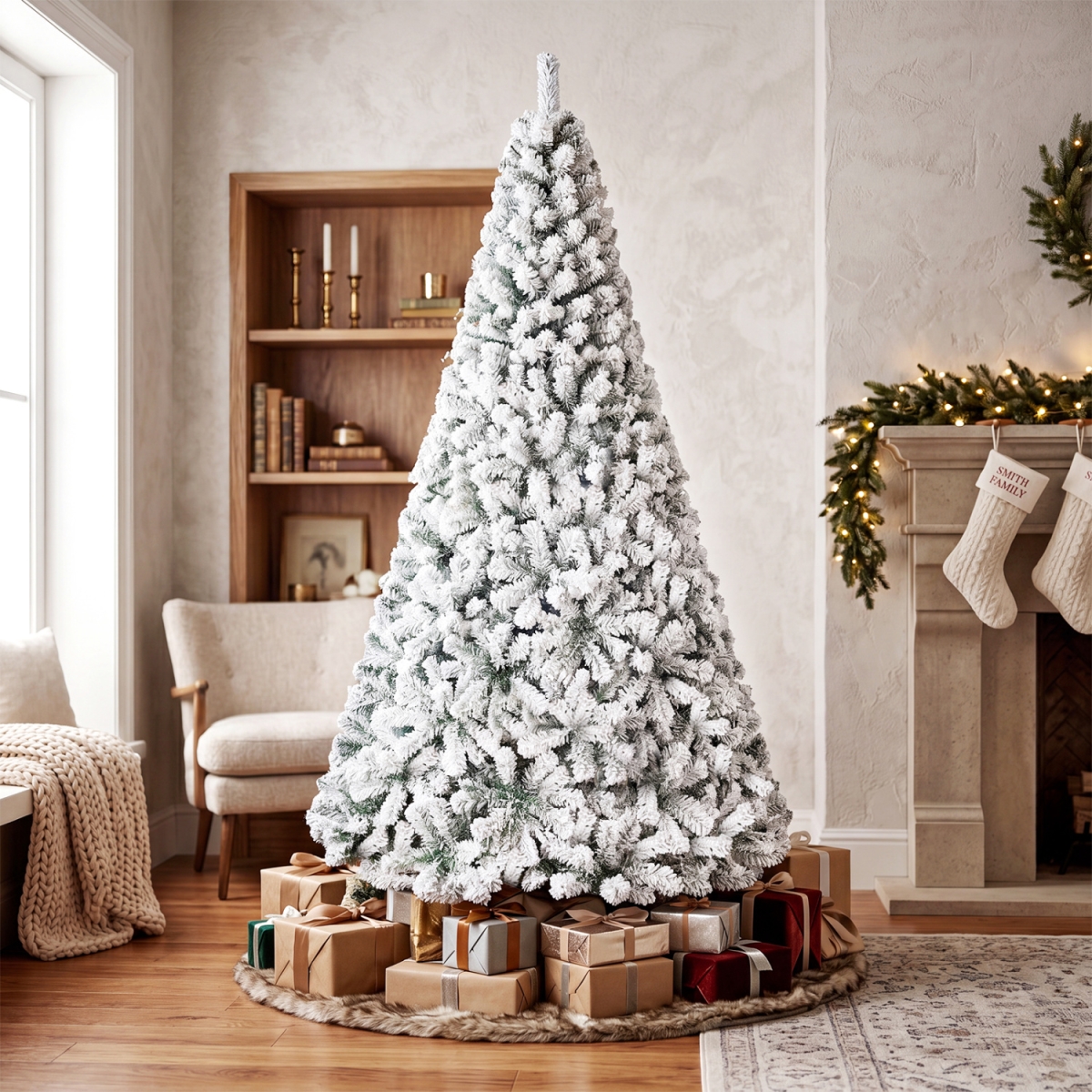 CM25557GN-M Artificial Snow-Flocked Christmas Tree with Branch Tips - Medium