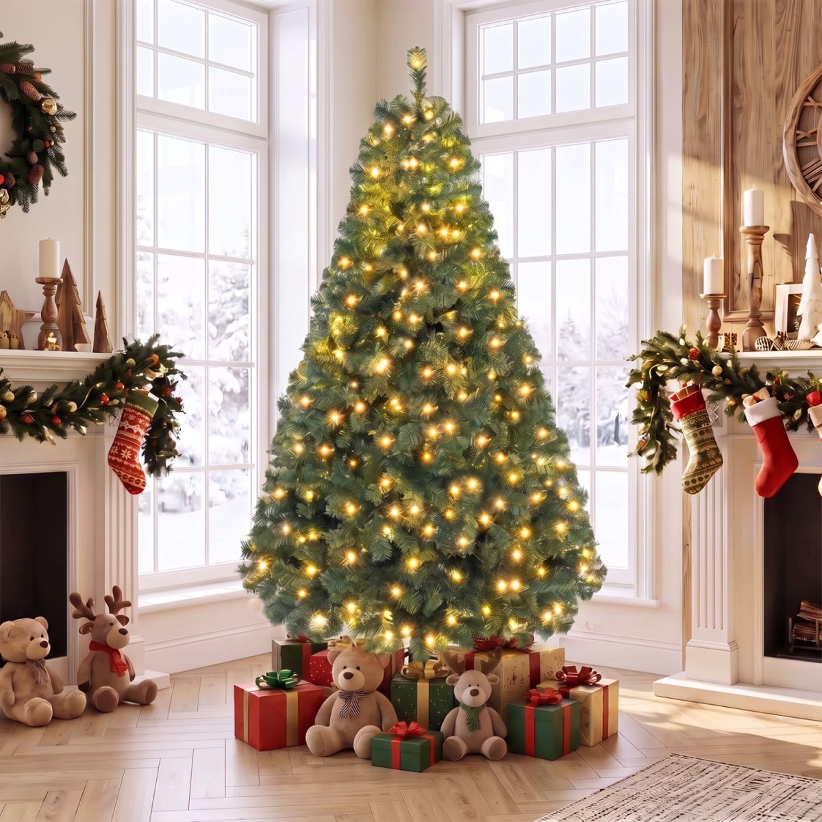 CM25619 6 ft. Pre-Lit Artificial Natural Christmas Tree with LED Lights