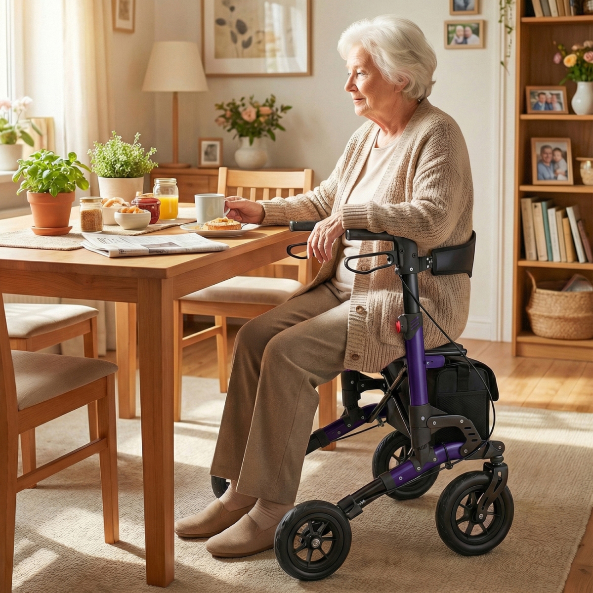 JH10073PU Rollator Walker for Seniors Folding Rolling Walker with Seat - Purple