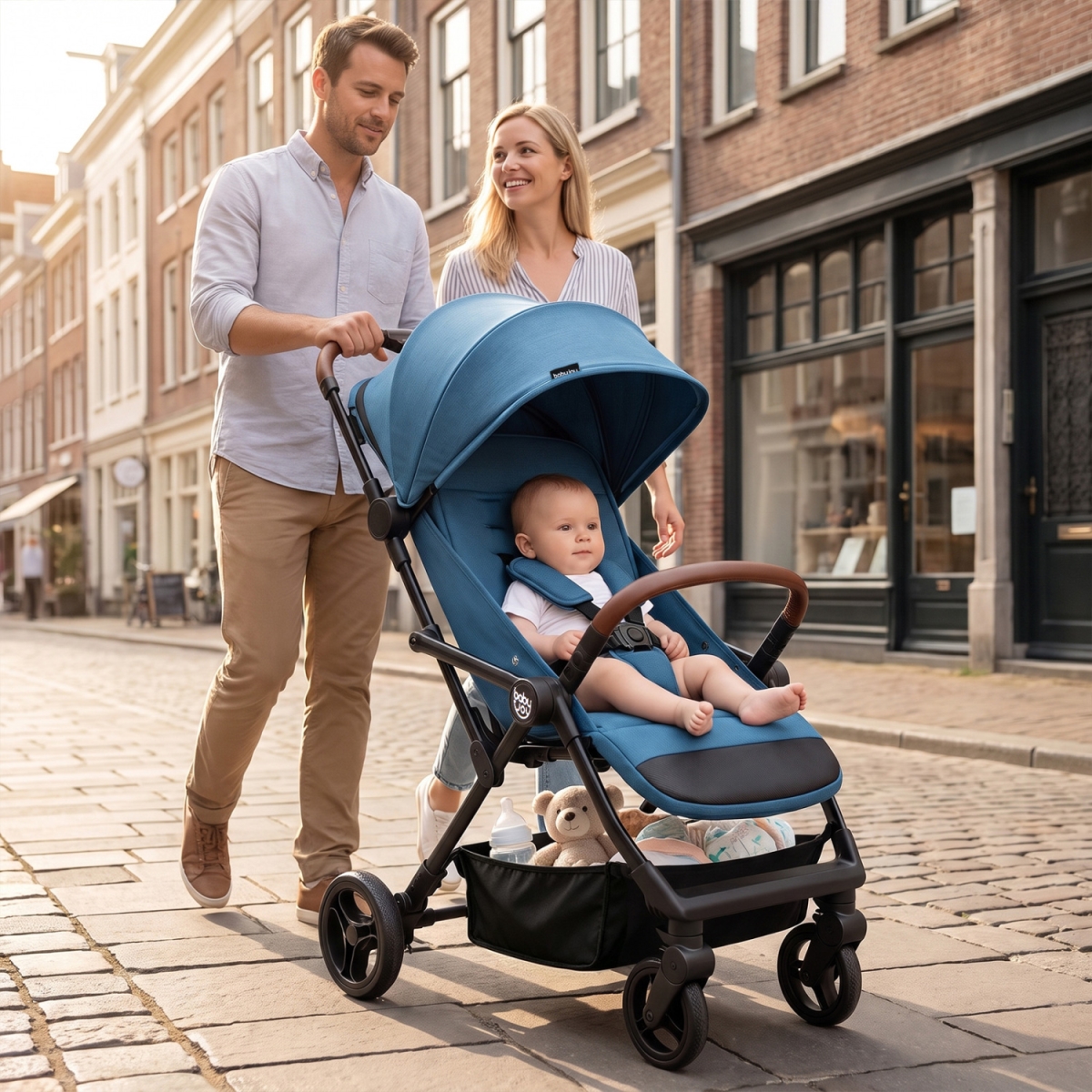 BC10362GN Lightweight Baby Stroller with One-Hand Folding & Adjustable Canopy for Toddlers - Blue