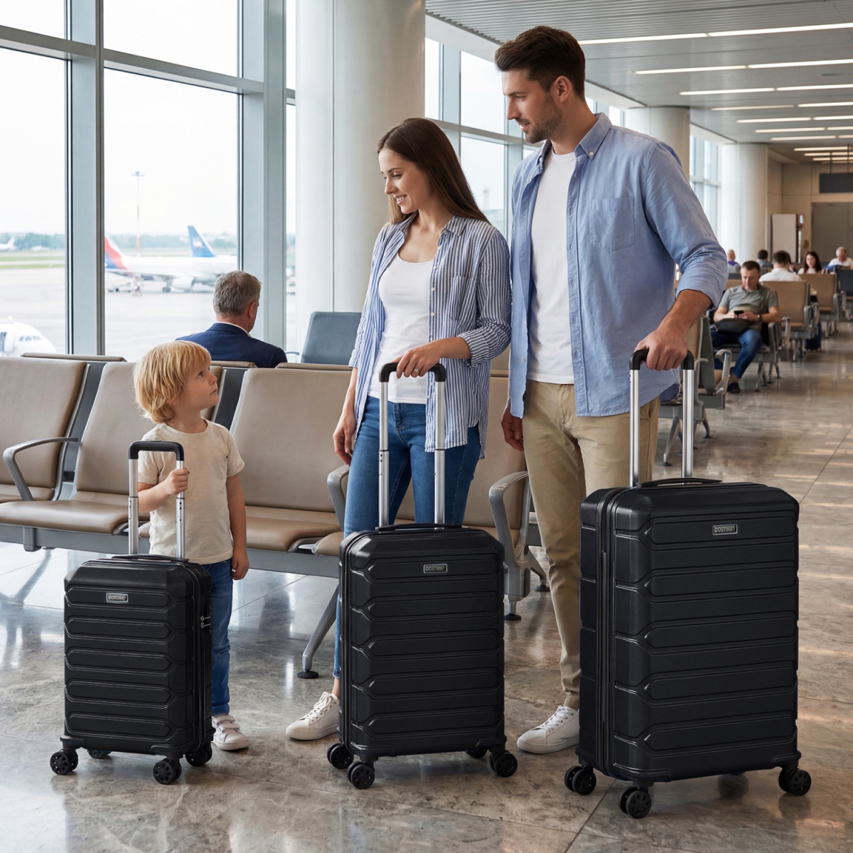 BL10020DK Hardside Luggage Set Lightweight Hardside Suitcases with 8-Spinner Wheels - Black - 3 Piece