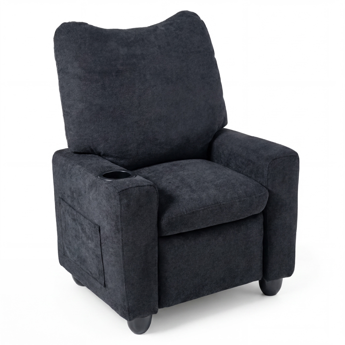 HY10503DK Kids Recliner Toddler Single Sofa with Adjustable Footrest & Cup Holder - Black