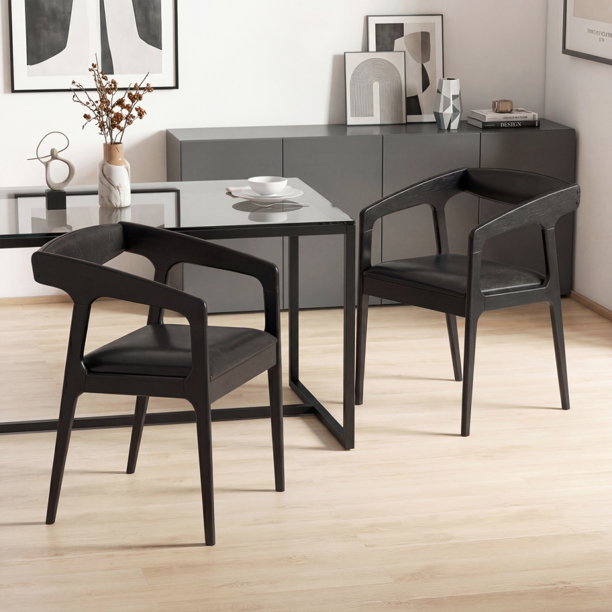 JV11744DK Upholstered Dining Armchairs with Cozy Backrest & Padded Seat Cushion - Black - Set of 2