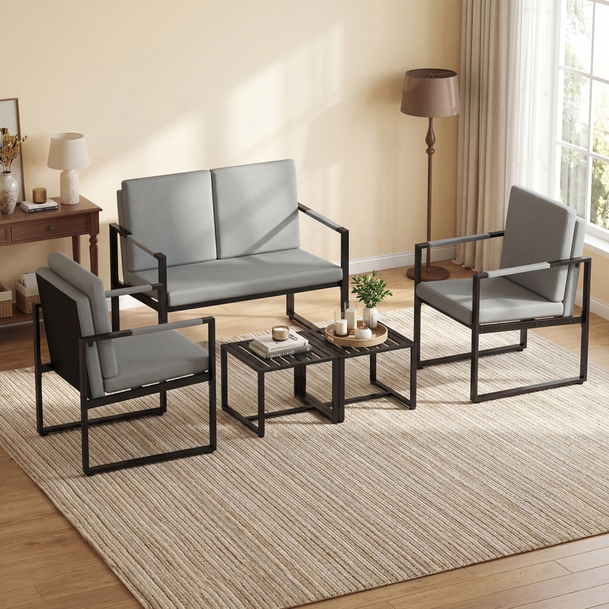 HV10783GR Modern Loveseat Sofa 2 Seater Small Couch - Gray