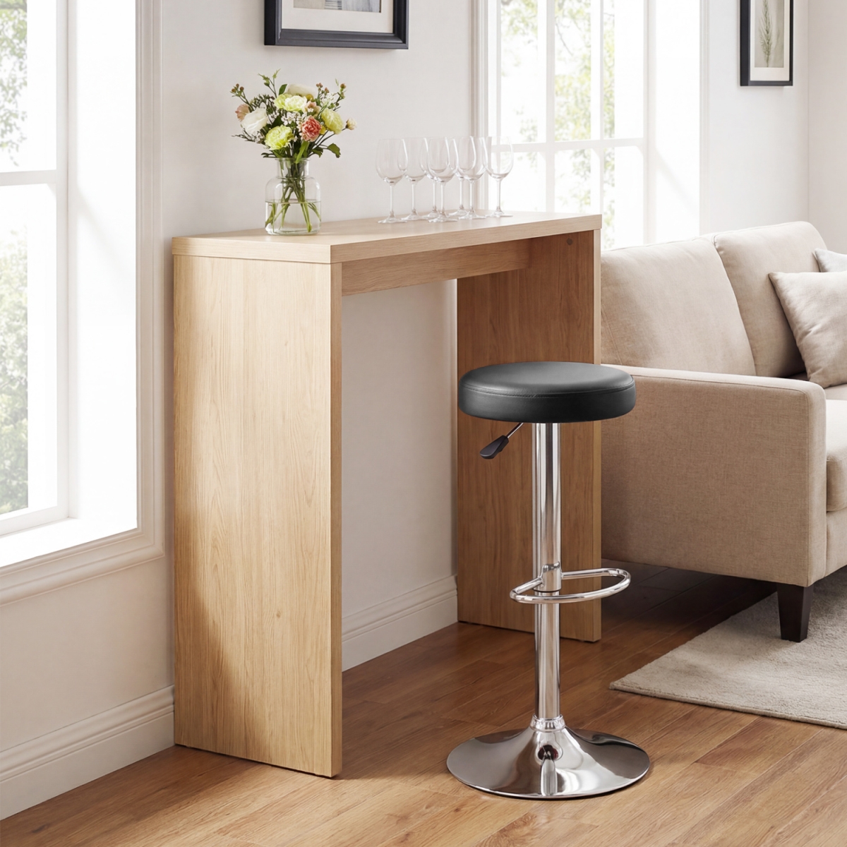 JV14325DK-1 Height-Adjustable Bar Stool with 360 Deg Swivel for Kitchen & Dining - Black