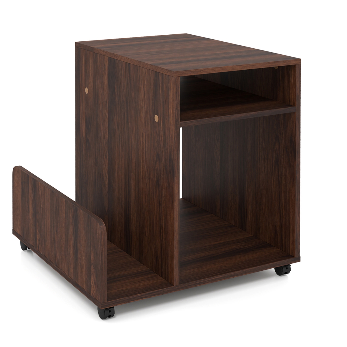JV14409CF Rolling End Table 3-Tier Mobile Side Table with Side Storage Rack Modern Small Nightstand - Brown