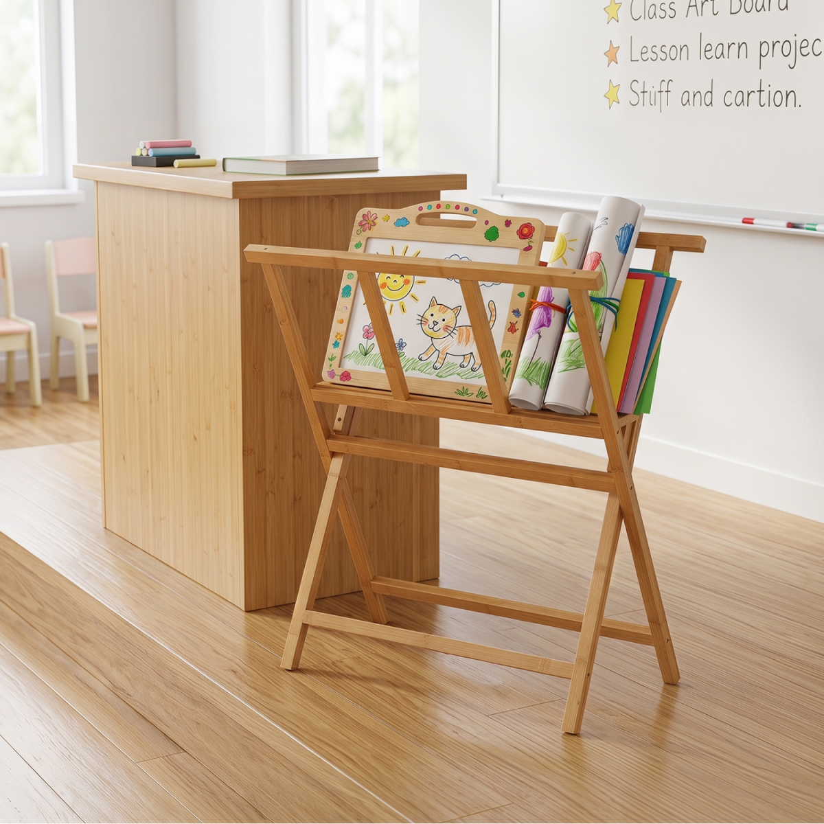 JV14096NA Bamboo Art Print Rack for Canvas Storage & Display - Natural