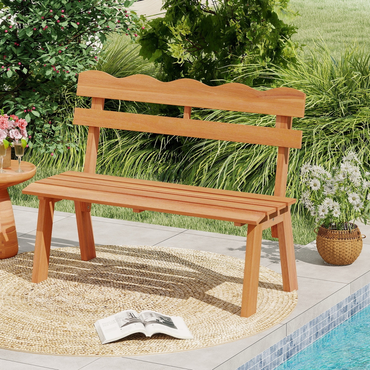HW75085 Outdoor Acacia Wood Garden Bench with 800 lbs Weight Capacity