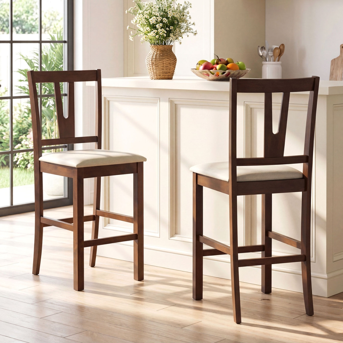 JV14337WN-2 Counter Height Bar Stools with Contoured V-Back - Set of 2