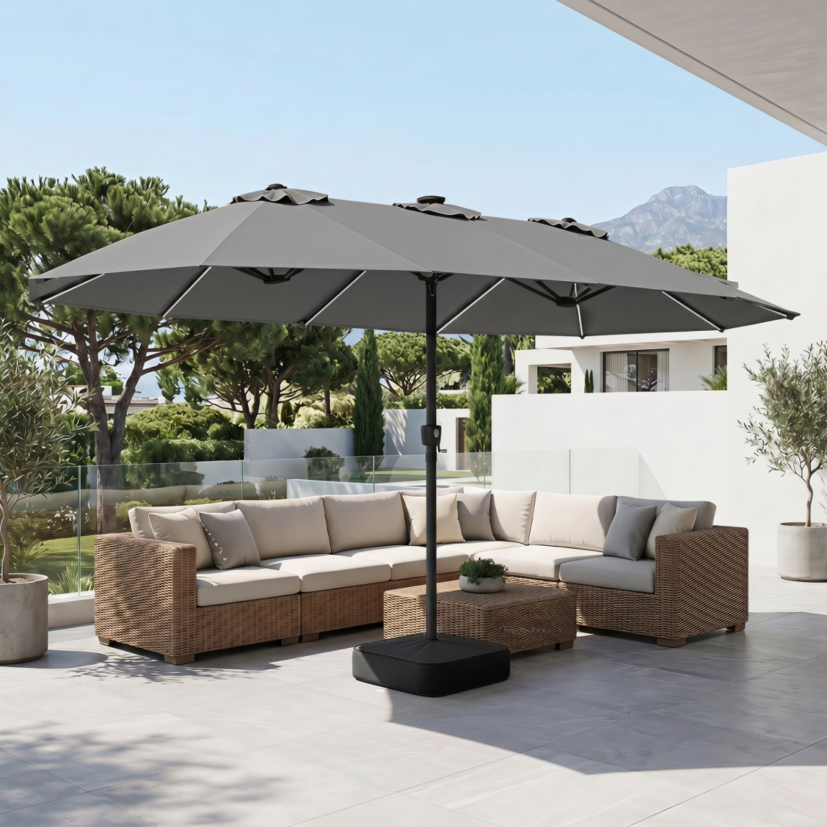 NP13439HS-B 15.5 ft. Extra-Large Patio Umbrella with Base 12 Reinforced Ribs - Gray