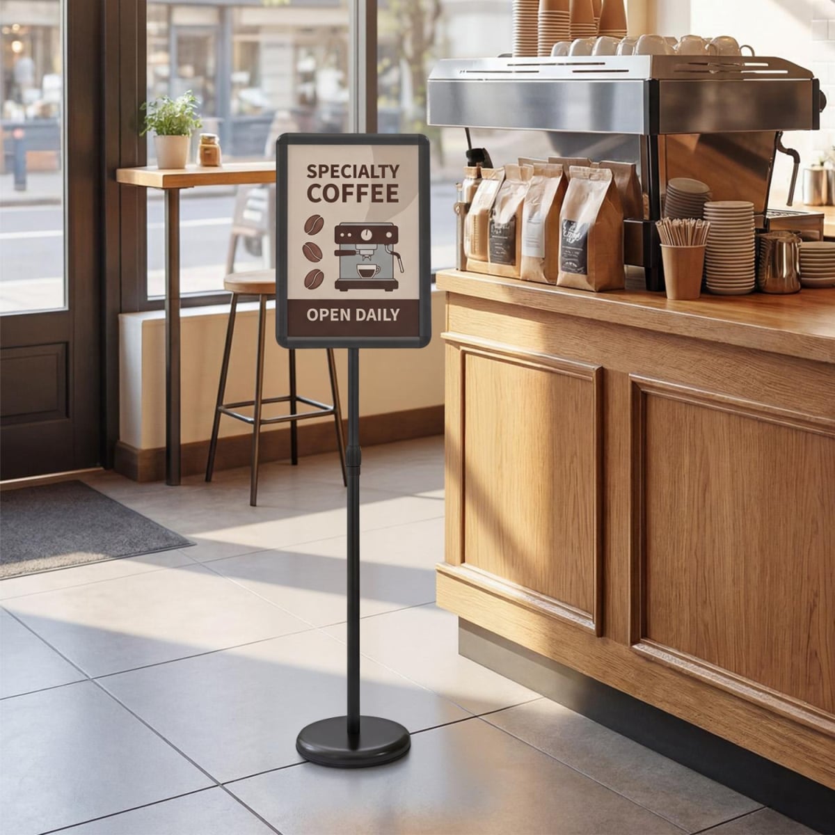 JV14387BK 11 x 17 in. Height Adjustable Sign Holder Stand with Snap-Open Frame - Black
