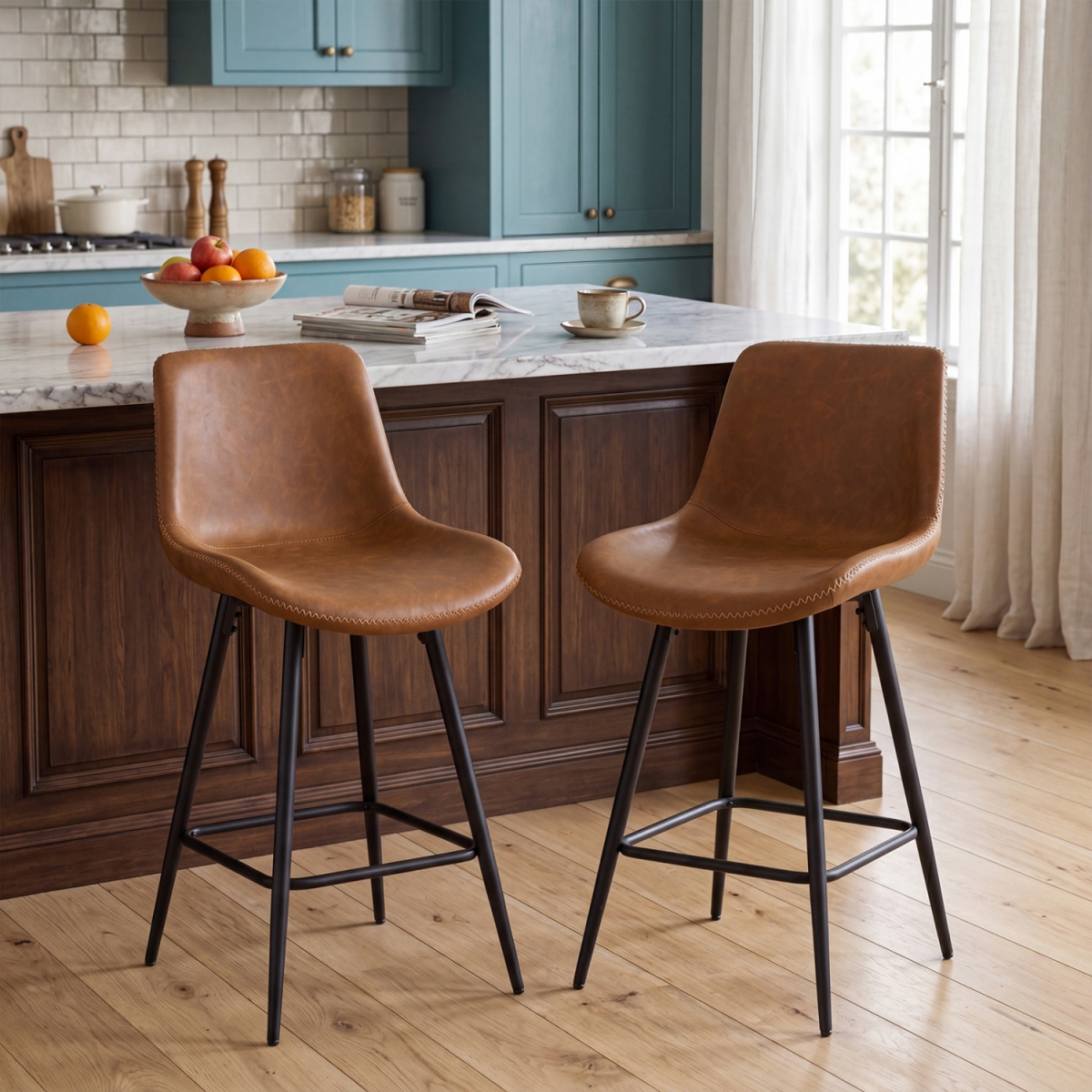 JV14432BN-2 24 in. Bar Stools with Backs & Footrests - Brown - Set of 2