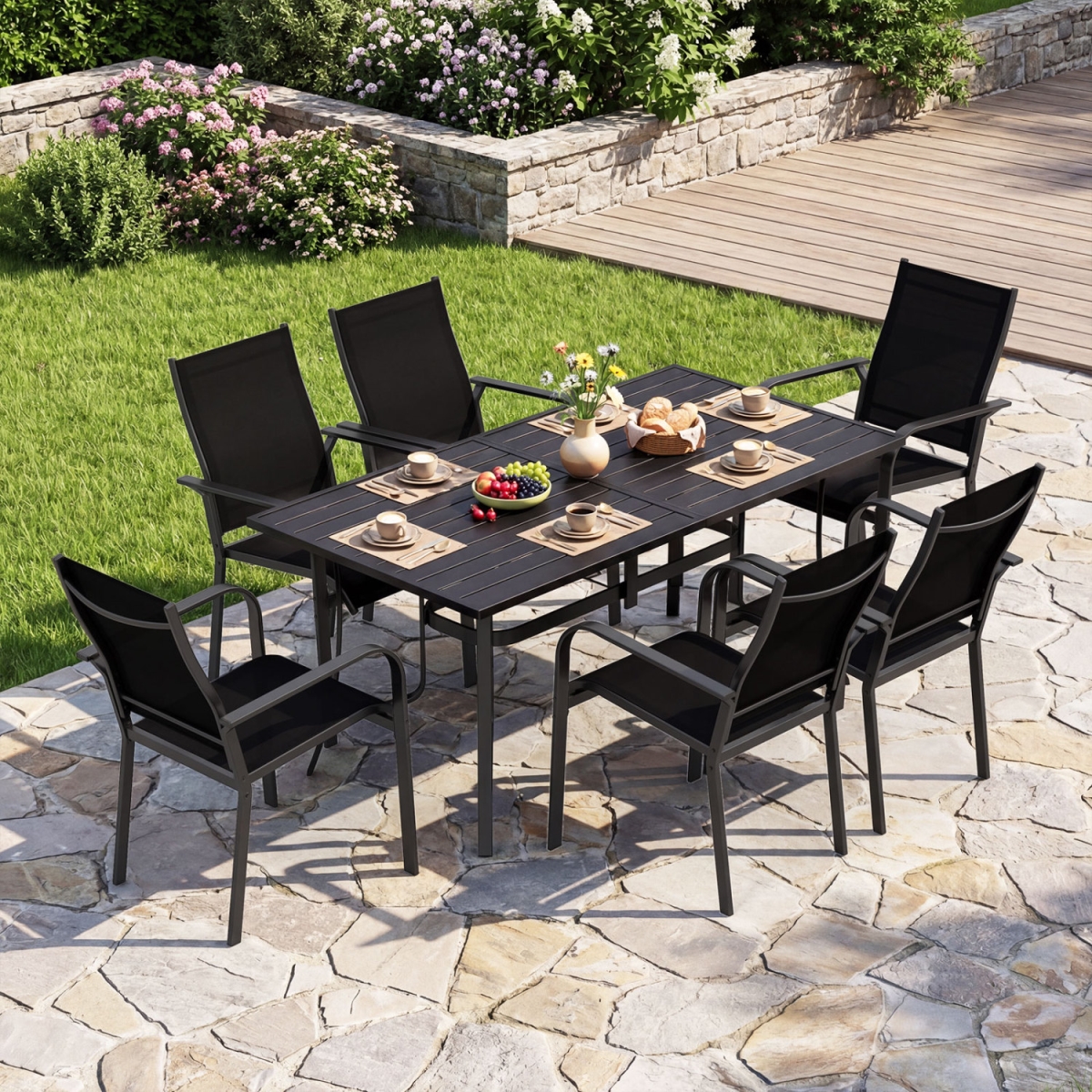 NP13156DK 63 x 33 in. Rectangle Metal Patio Dining Table for 6 - Black