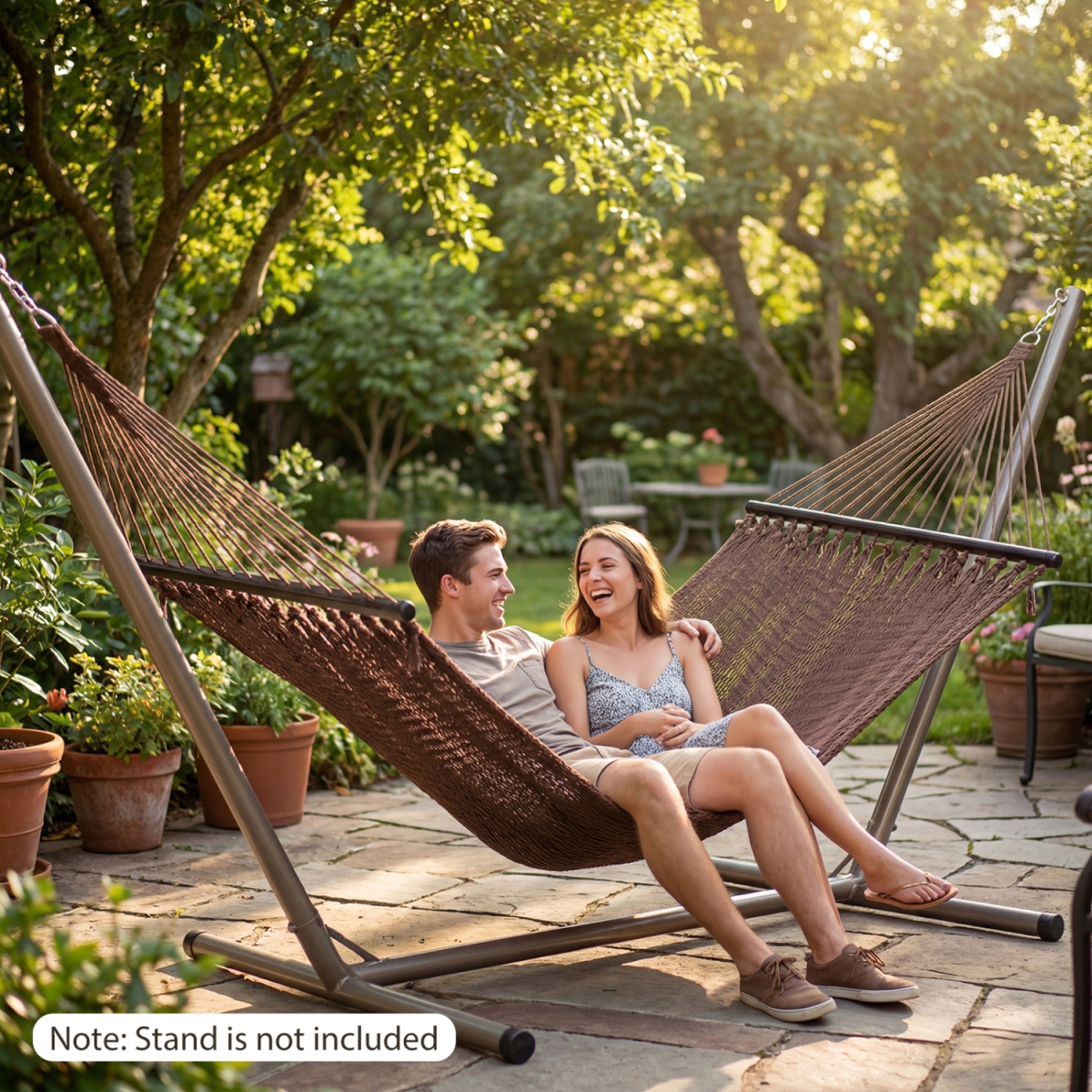 NP13238BN Caribbean Hammock with Spreader Bar for Patio Poolside - Brown