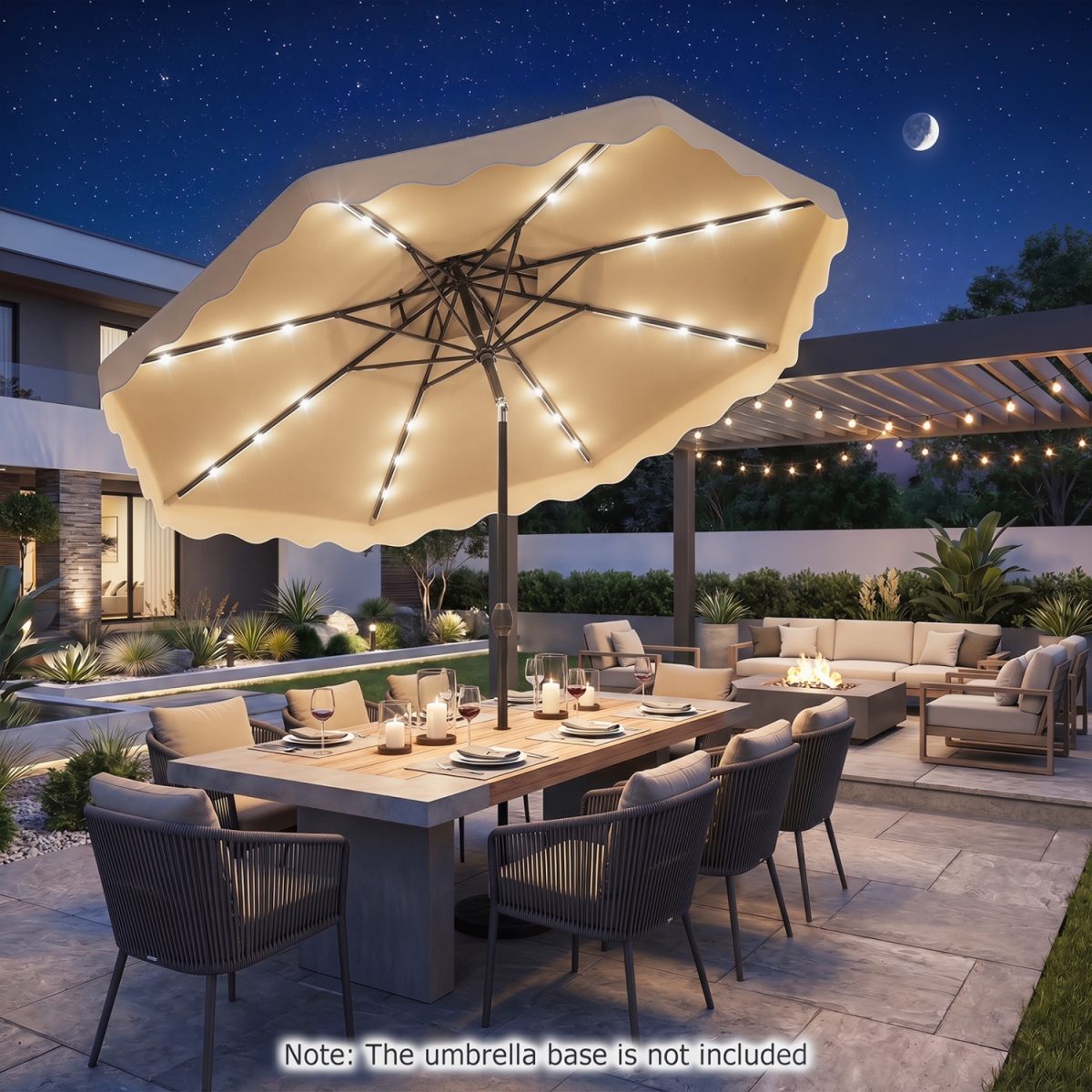 NP13313BE 10 ft. Solar LED Patio Umbrella for Deck & Pool - Beige