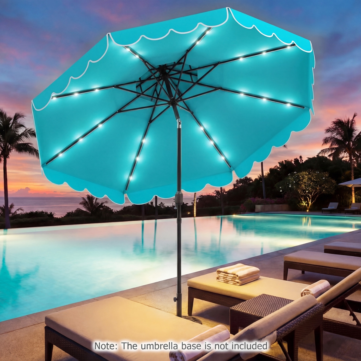 NP13313TU 10 ft. Solar LED Patio Umbrella for Deck & Pool - Turquoise