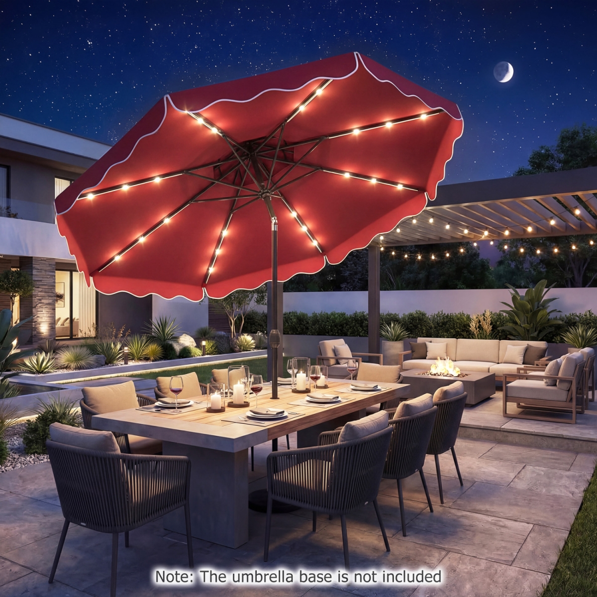 NP13313WN 10 ft. Solar LED Patio Umbrella for Deck & Pool - Red