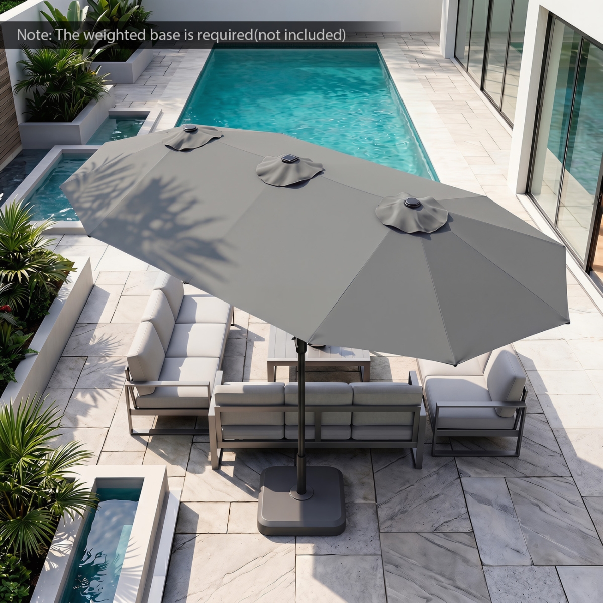 NP13304GR 13 ft. Double-Sided Patio Umbrella Large Rectangle Market Umbrella with 36 LED Lights - Gray
