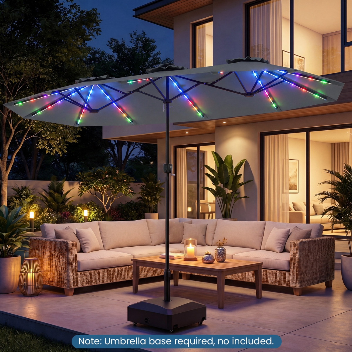 NP13305GR 13 ft. Double-Sided Patio Umbrella with Color-Changing Flowing Solar LED Lights - Gray