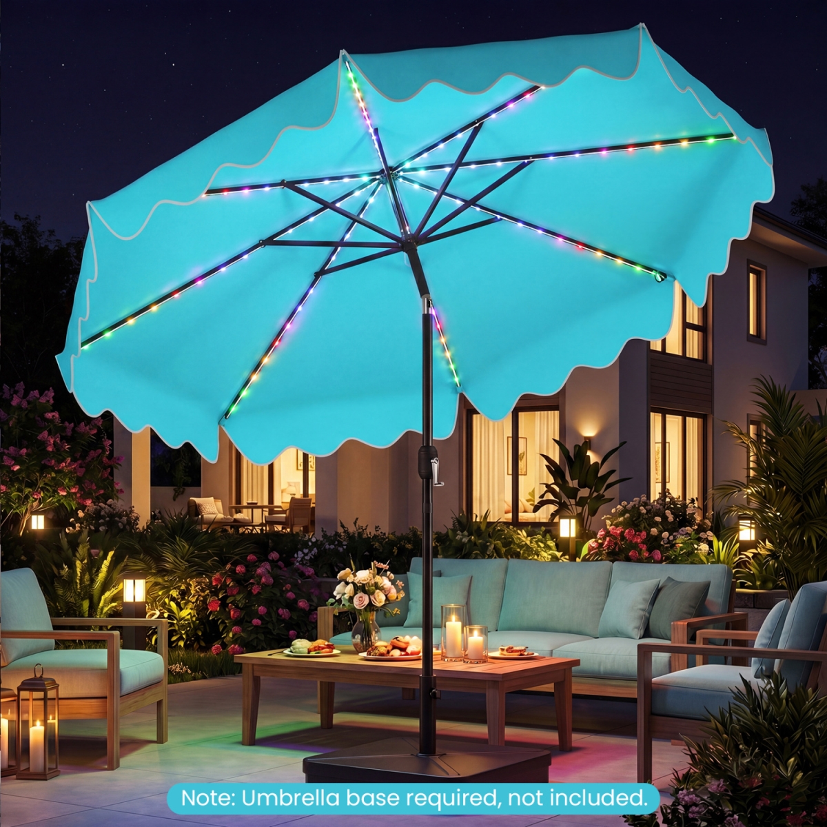 NP13308TU 10 ft. Solar Patio Umbrella with Color-Changing LED Lights - Turquoise