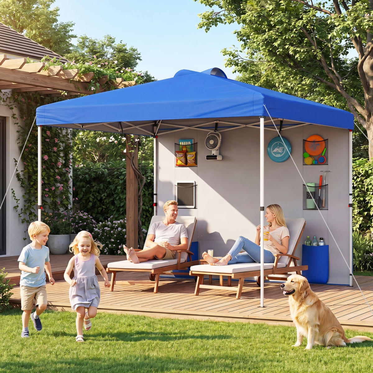 NP13535BL 10 x 10 ft. Pop Up Canopy Tent with Sidewall 6 Pockets Instant Setup Commercial Gazebo - Blue