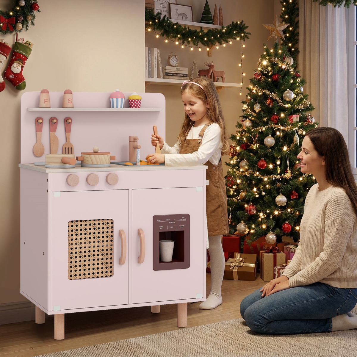 TP10289PI Wooden Pretend Kitchen Playset with Realistic Ice Maker - Pink