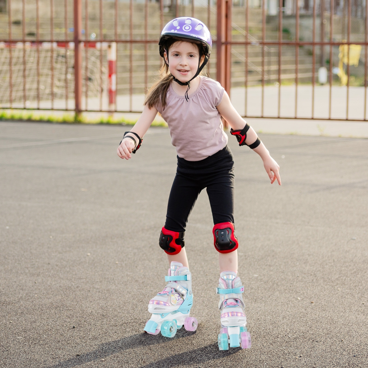 TS10300NY Kids Roller Skates 4 Sizes Adjustable Quad Skates with Light-Up Wheels - Navy