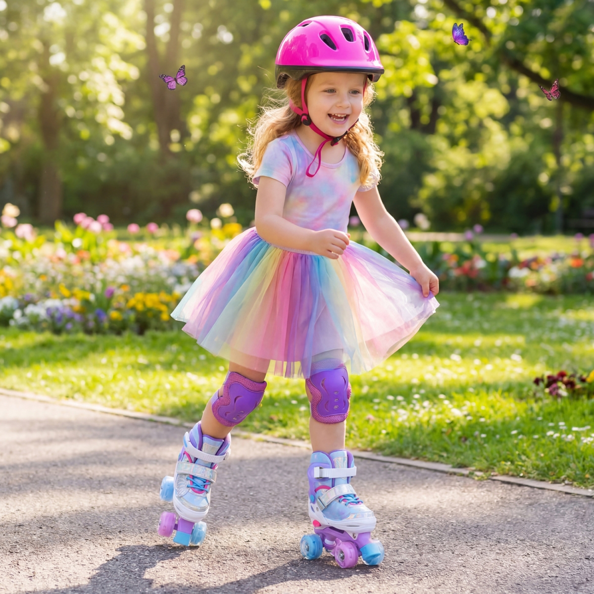 TS10406BL Kids Roller Skates for Toddlers Ages 5-7 with 4 Light-Up Wheels - Blue
