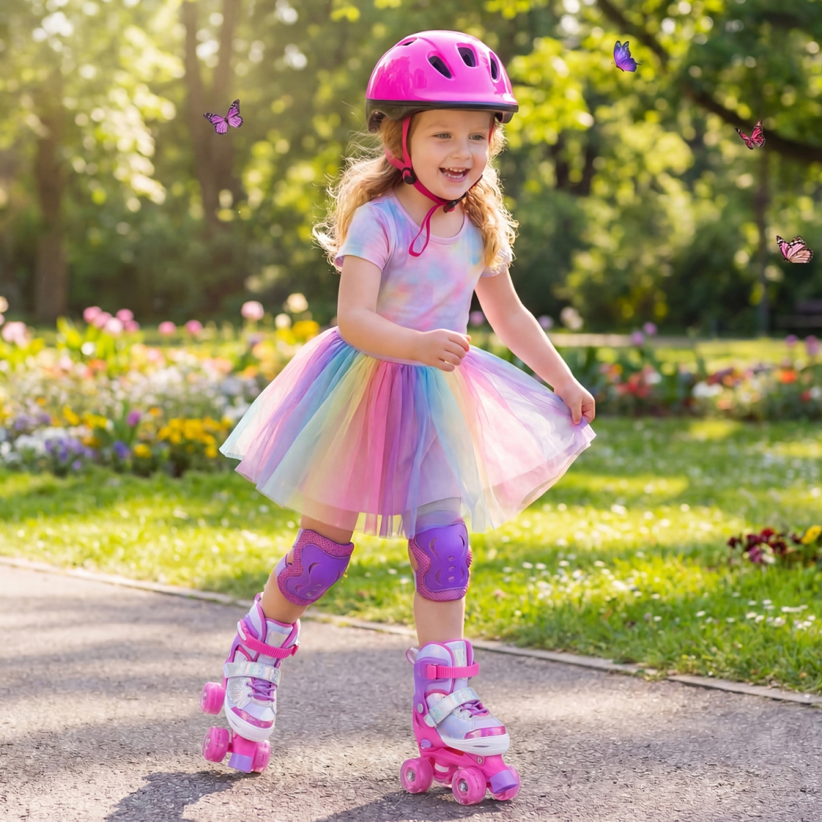 TS10406PI Kids Roller Skates for Toddlers Ages 5-7 with 4 Light-Up Wheels - Pink