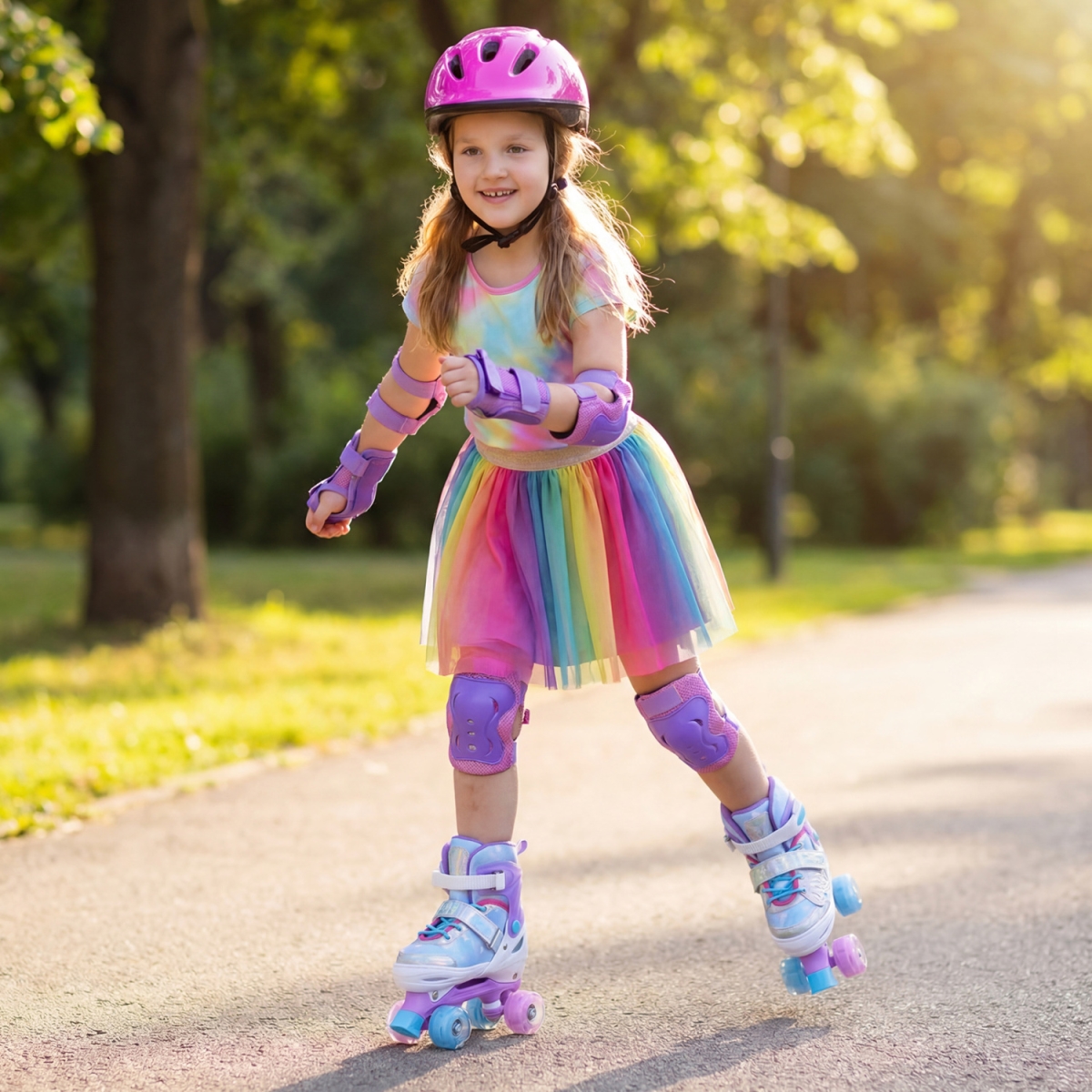 TS10407BL Kids Roller Skates for Toddlers Ages 7-9 with 4 Light Up Wheels - Blue