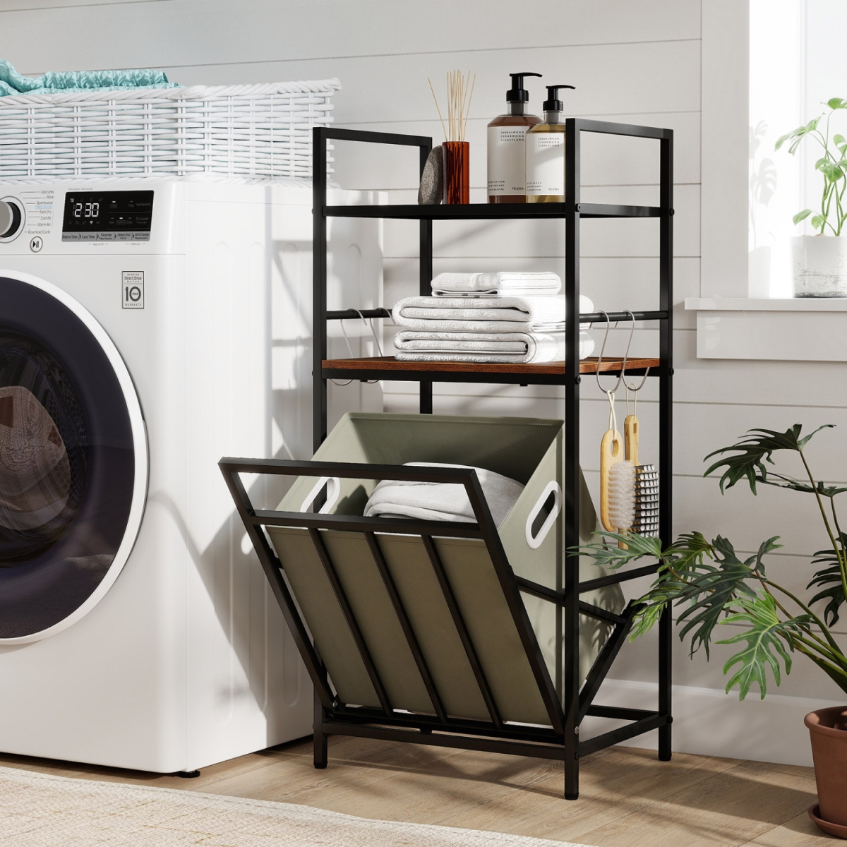 JV13371CF 2-Tier Laundry Hamper with Tilt-Out Basket - Black