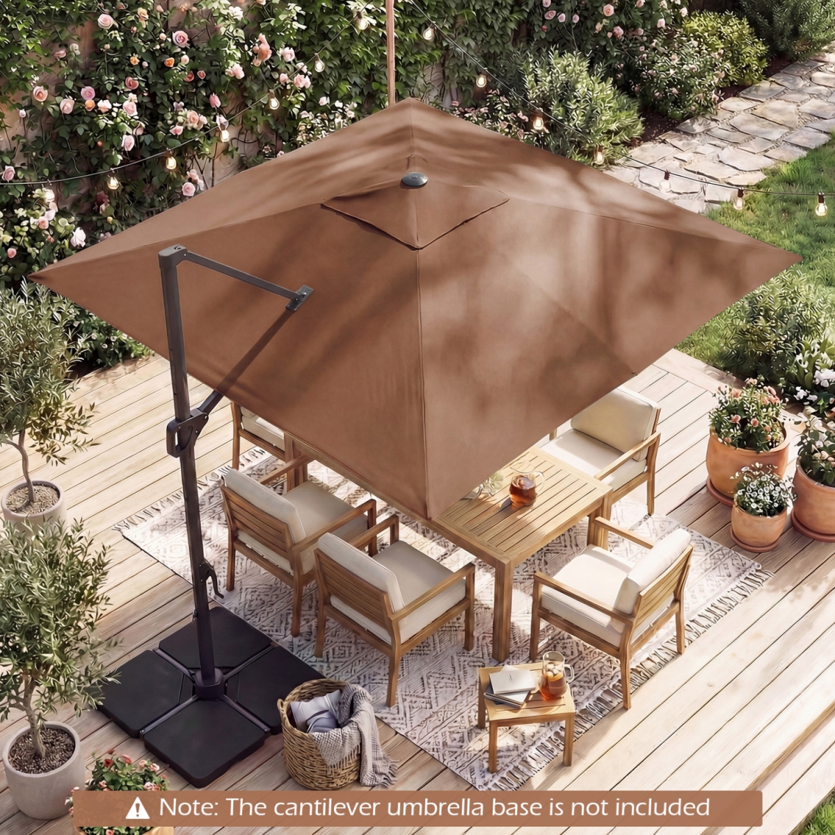 NP13285CF 10 ft. Cantilever Patio Umbrella with Solar LED Lights for Pool & Garden - Brown