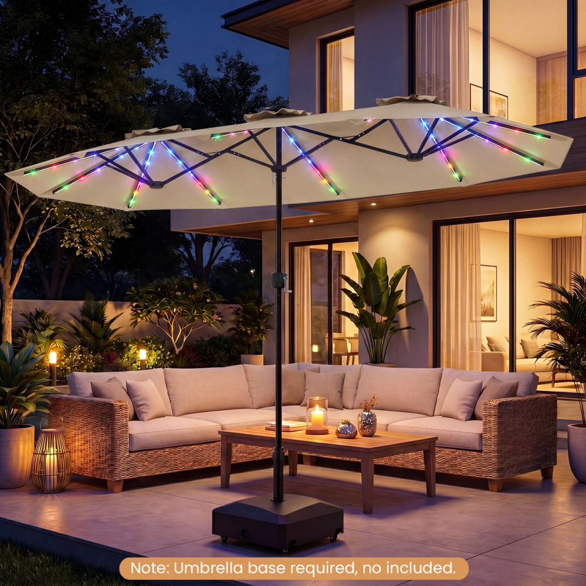 NP13305BE 13 ft. Double-Sided Patio Umbrella with Color-Changing Flowing Solar LED Lights - Beige