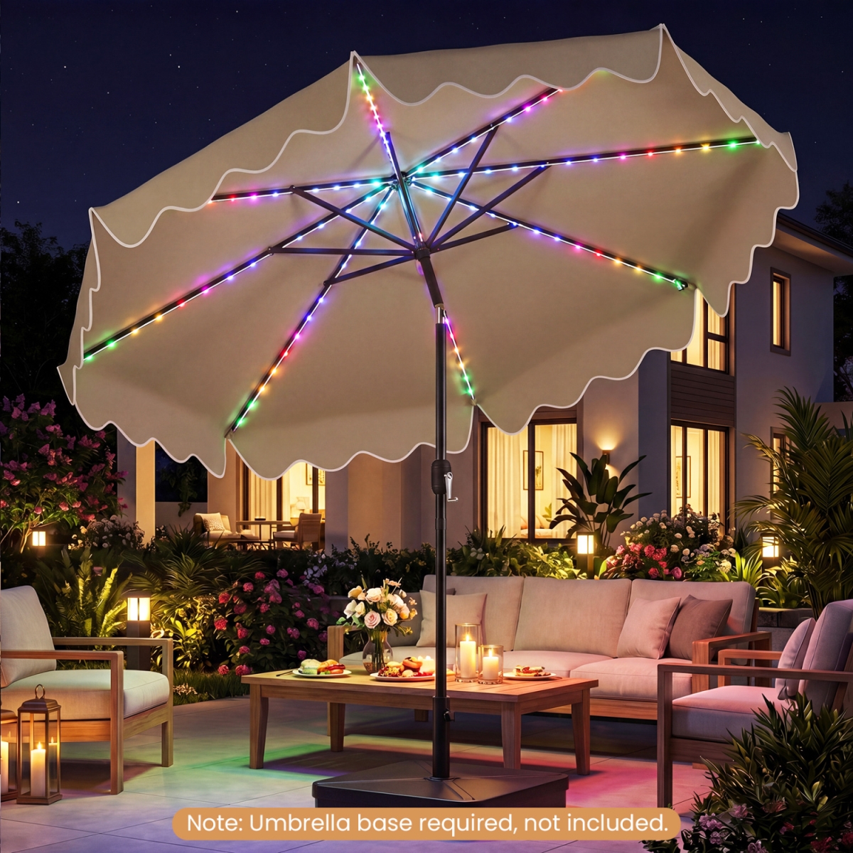 NP13308CF 10 ft. Solar Patio Umbrella with Color-Changing LED Lights - Brown
