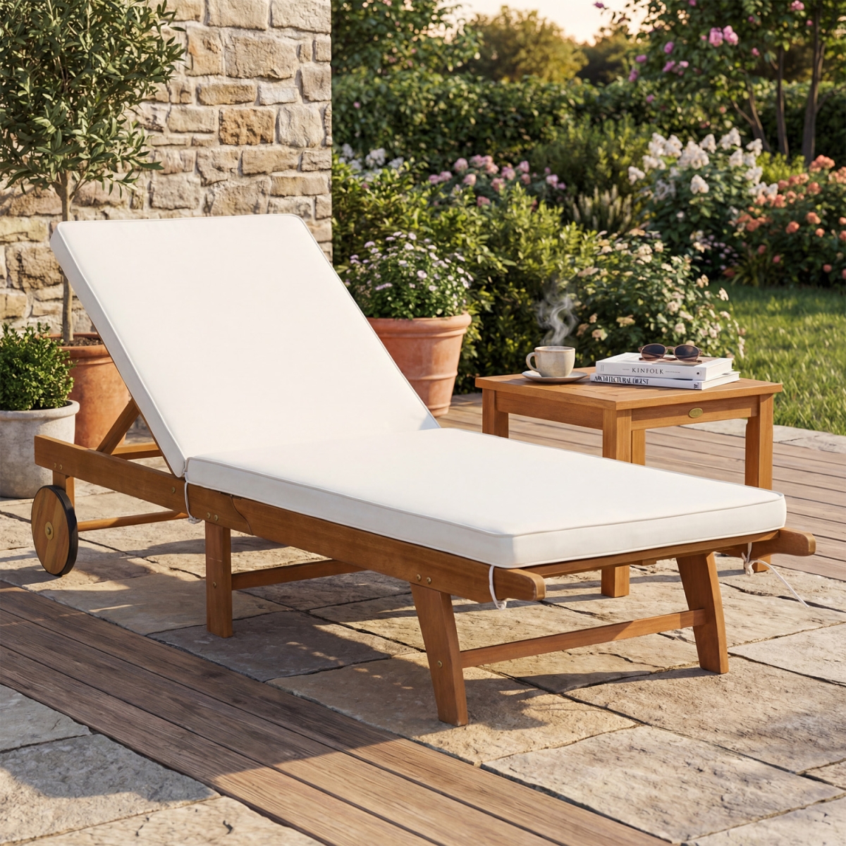 AdjustHW63206 5-Position Adjustable Patio Chaise Lounge with Cushioned Comfort & Wheels