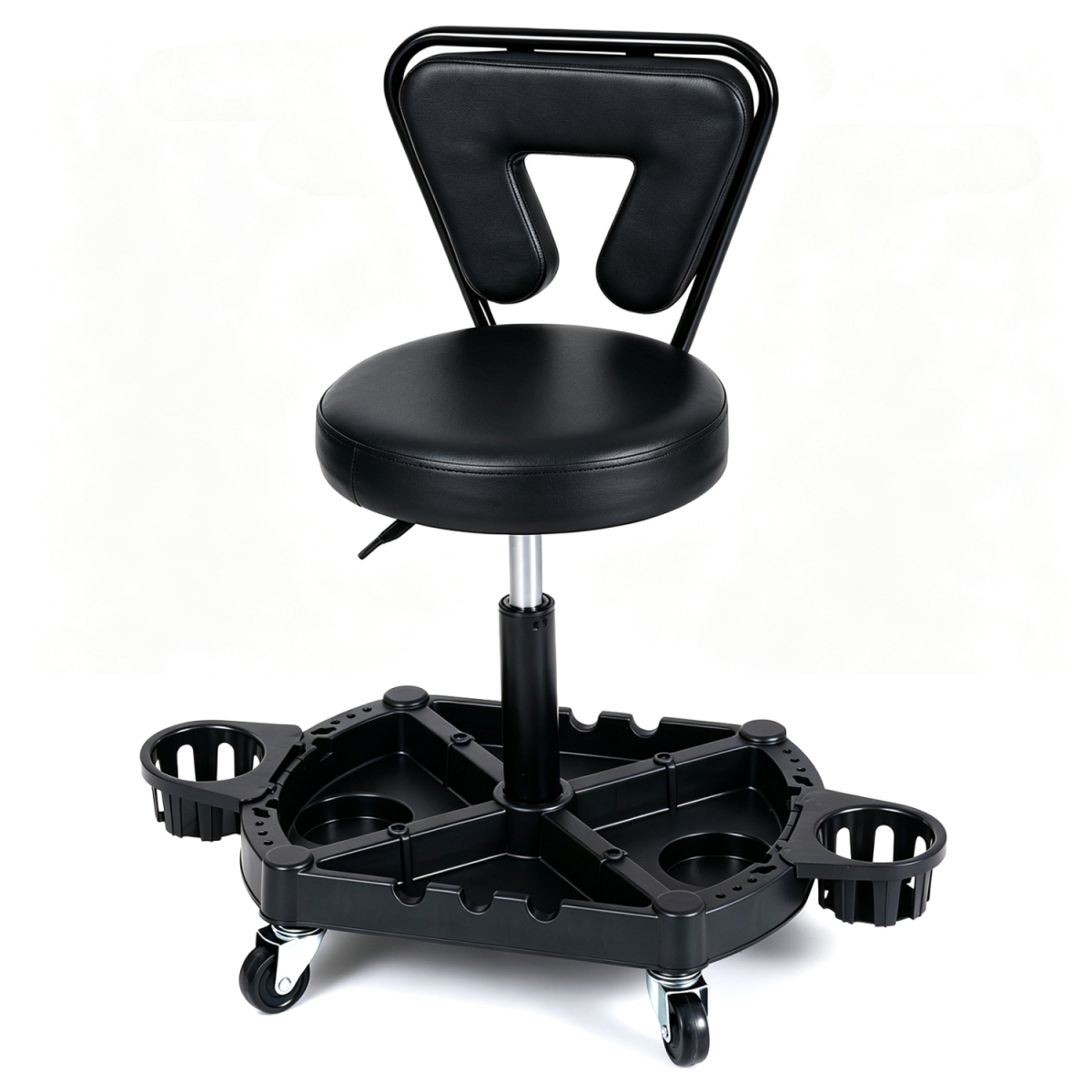 AU10111BK Rolling Garage Mechanic Stool with Tool Tray Storage & Padded Seat 330 lbs - Black