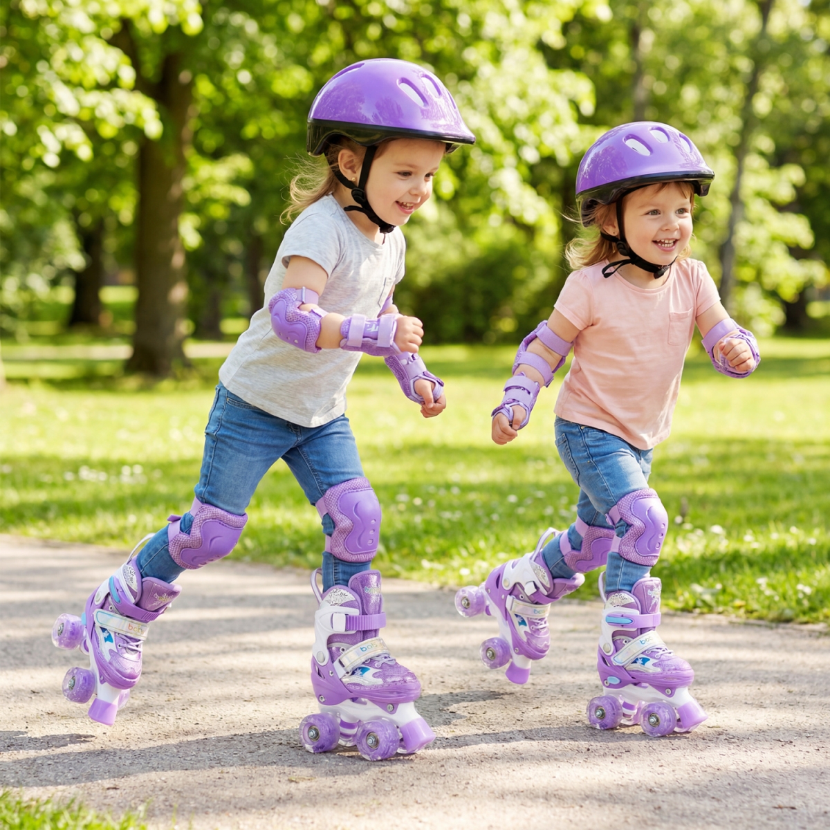 TS10384PU Adjustable Kids Roller Skates with Light-Up Wheels for Toddler Aged 3-4 - Purple - Extra Small