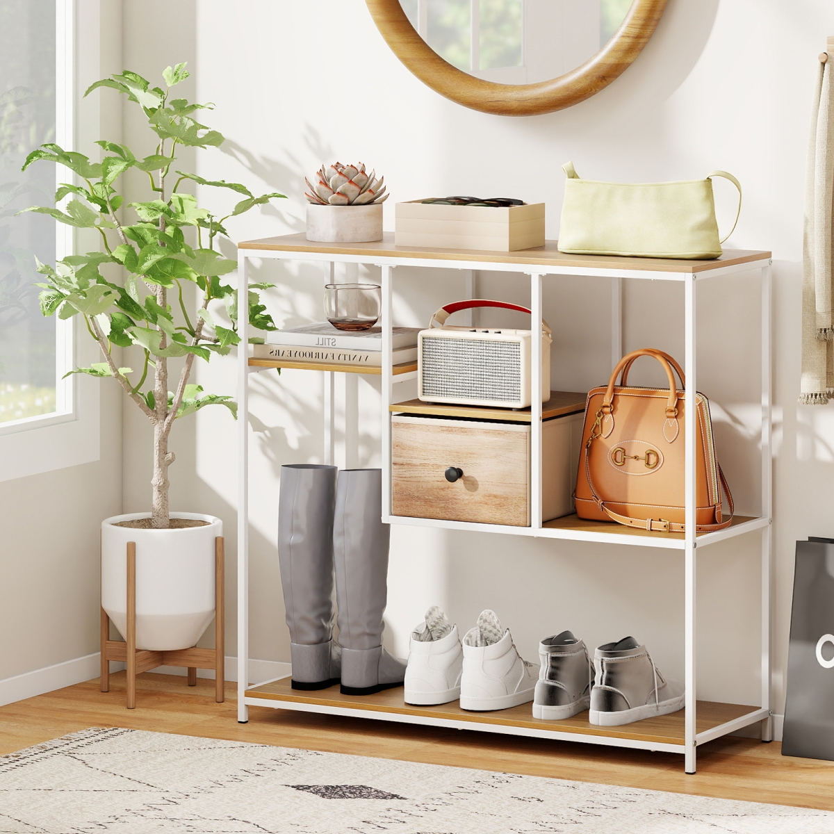 JV13287NA 40 in. Console Table Behind Sofa Couch with Storage - Natural