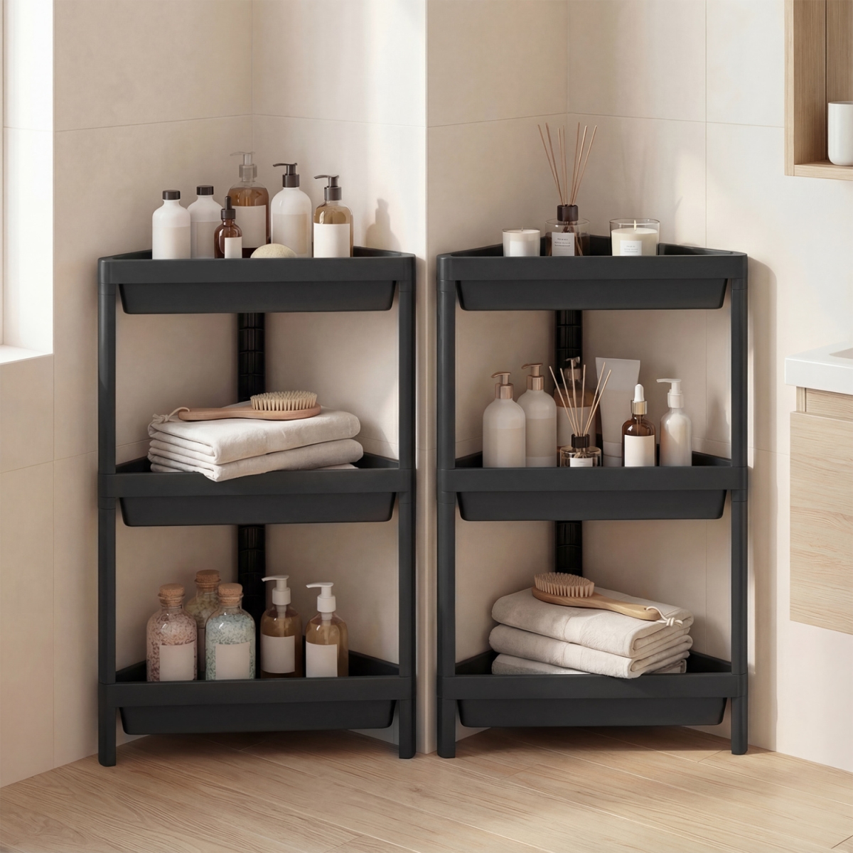 JZ10418BK 3-Tier Corner Shower Caddy with Detachable Design - Black - Pack of 2