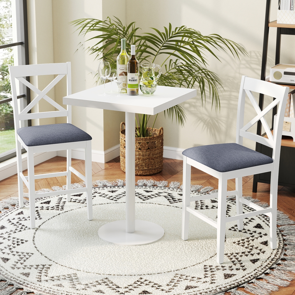 JV13950WH-2 X-Back Bar Stools with Upholstered Cushioned Seats - White - Set of 2