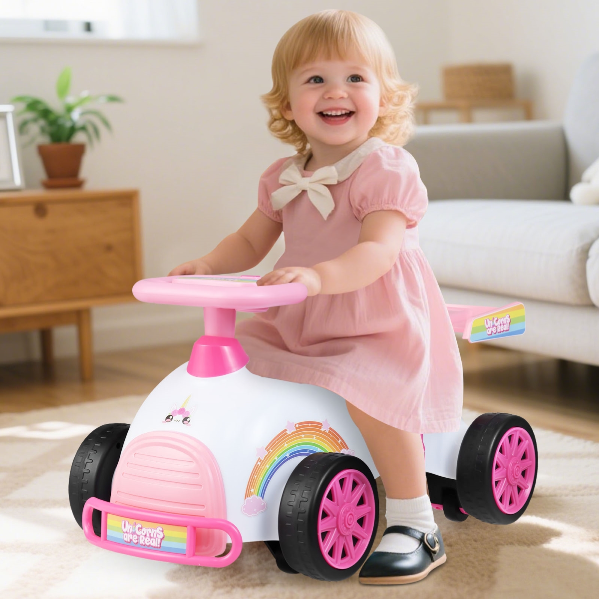 TQ10436UN Kids Ride on Car Sliding Toy with Music & Under-Seat Storage - Pink