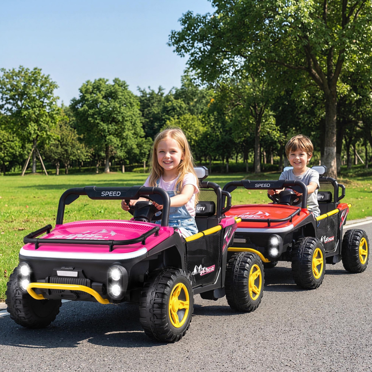TQ10460US-PI 24V Ride on Toy for Kids 2 Seater Ride on Truck Car with Horn Music Story - Pink